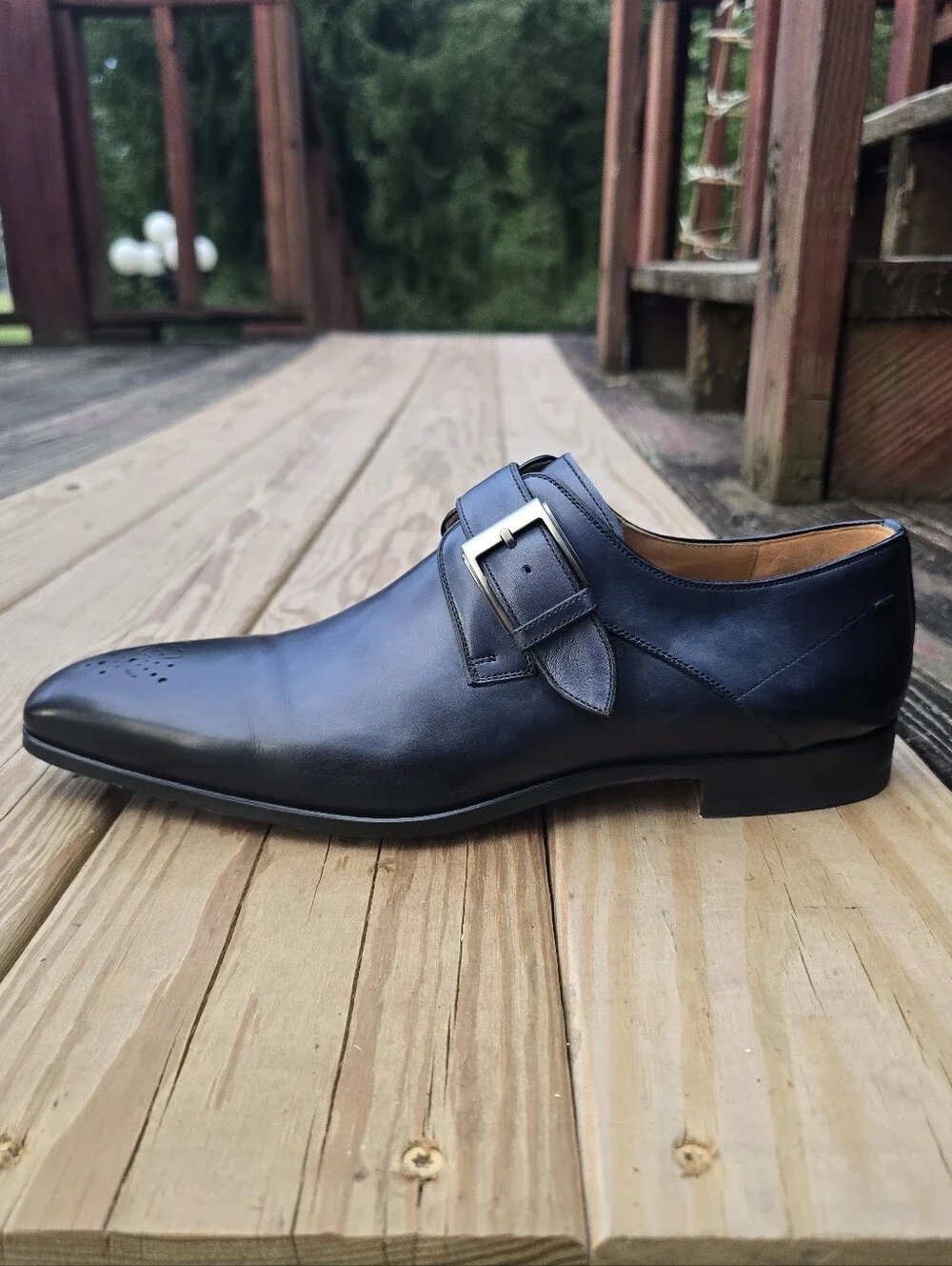 Magnanni, Marco II Monk Strap Dress Shoes, Blue Leather, Sz 8.5M